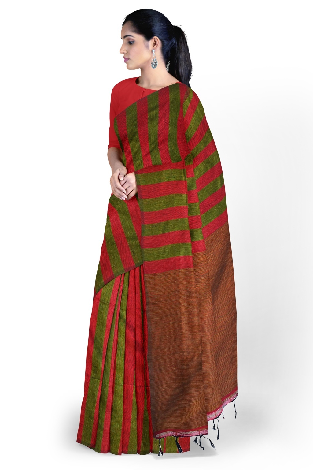 Red Green Pure Cotton Tejal Hand Loom Saree (1200)